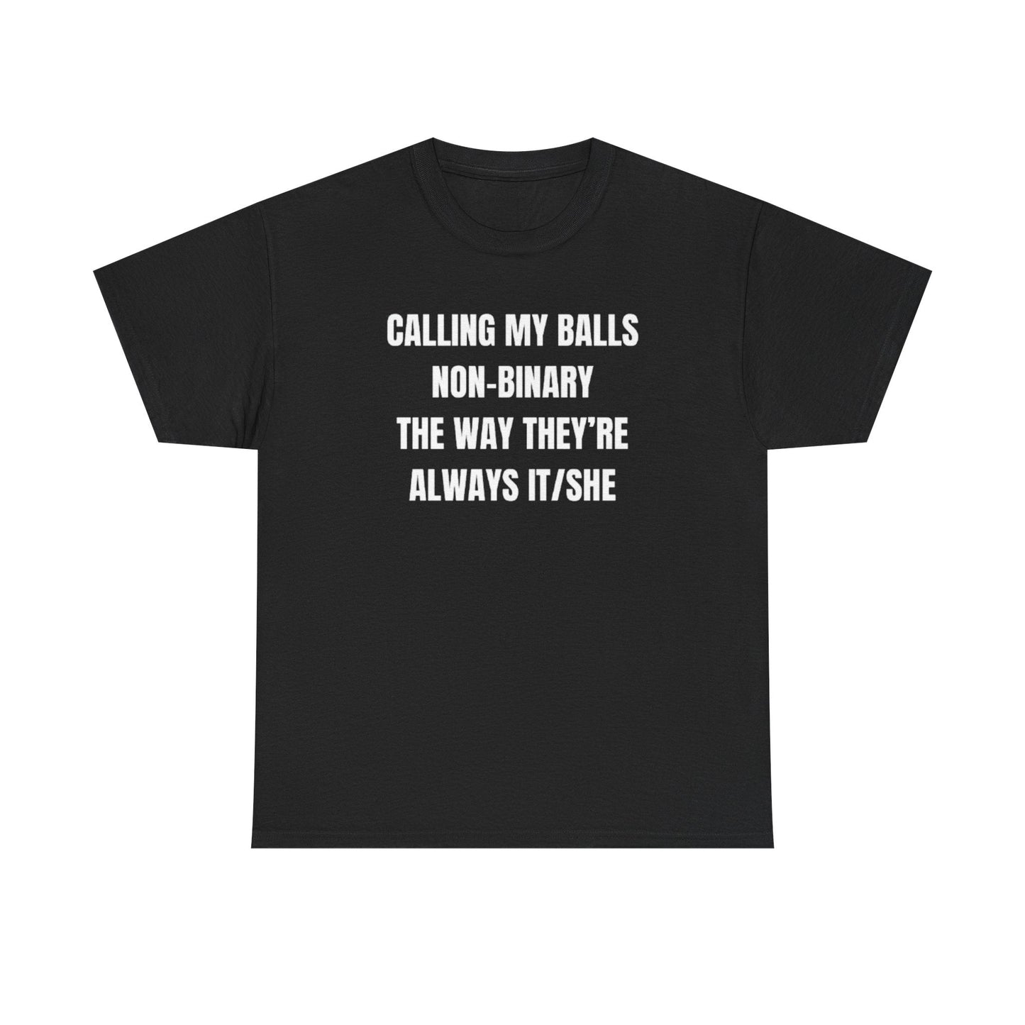 Calling my balls non-binary the way they’re always it/she Funny Shirt