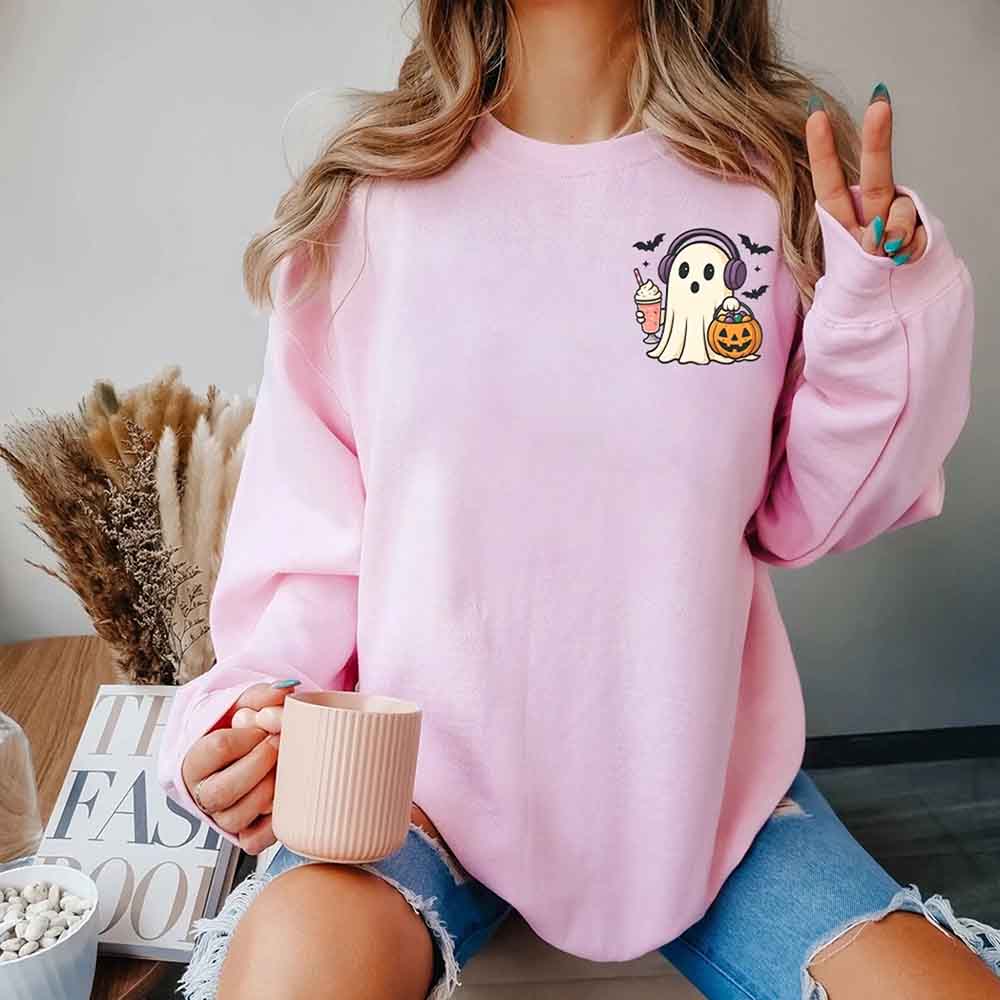Little Ghost Iced Coffee Sweatshirt – Cute Halloween Ghost Sweatshirt