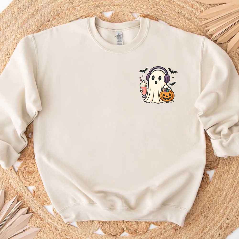 Little Ghost Iced Coffee Sweatshirt – Cute Halloween Ghost Sweatshirt