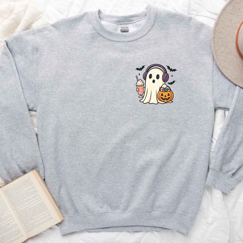 Little Ghost Iced Coffee Sweatshirt – Cute Halloween Ghost Sweatshirt